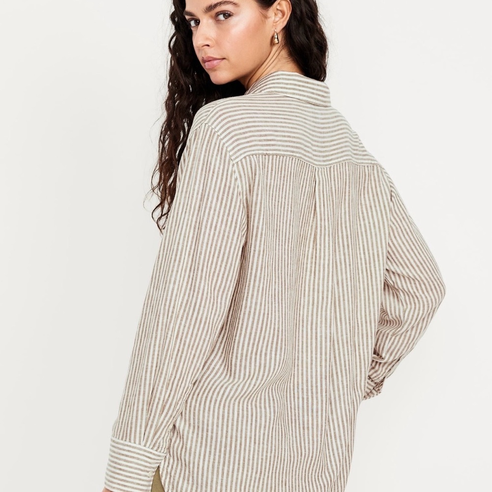 Old Navy Beige Striped Button Down Shirt